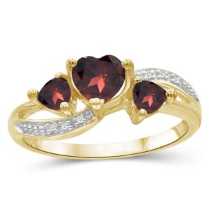 jewelexcess garnet ring – stunning sterling silver or 14k gold over silver ring with 1 1/2 carat t.g.w. garnets & white diamond accents - elegant heart ring design - hypoallergenic silver diamond ring