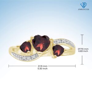 JEWELEXCESS Garnet Ring – Stunning Sterling Silver or 14K Gold over Silver Ring with 1 1/2 Carat T.G.W. Garnets & White Diamond Accents - Elegant Heart Ring Design - Hypoallergenic Silver Diamond Ring