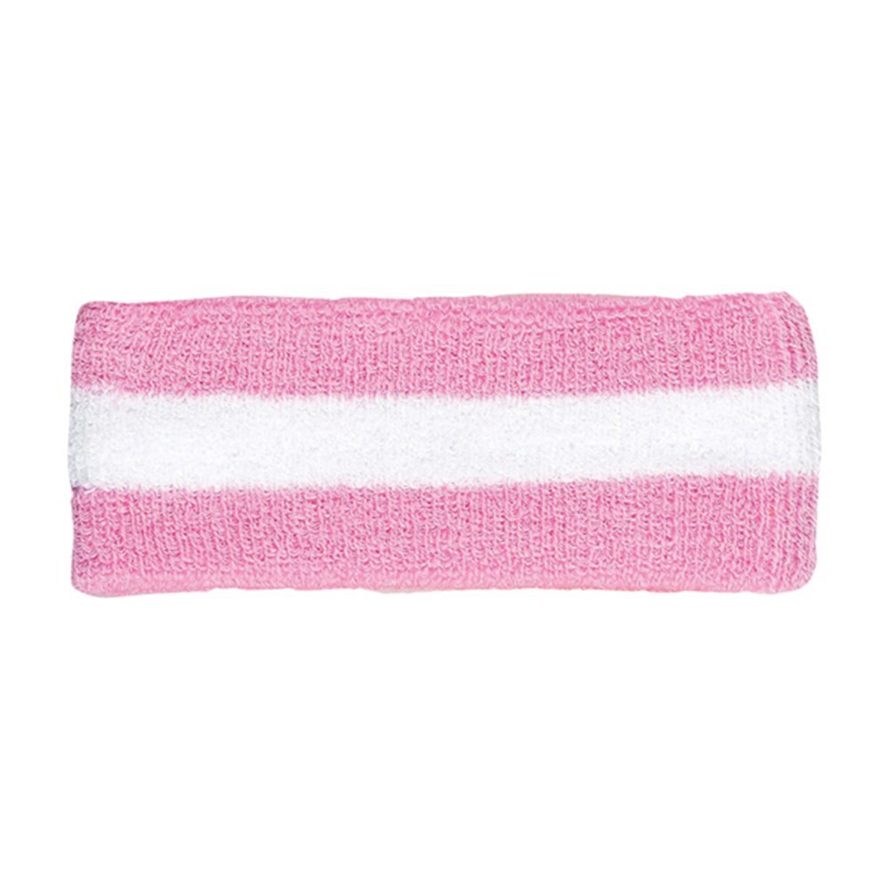 Cotton Terry Cloth Stretchy Stripe Sports Headband - Pink White