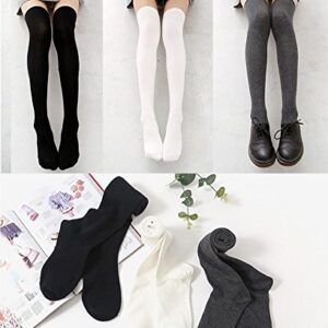 Chalier 3 Pack Womens Long Socks Over Knee Stockings, White,Gray,Black,OS