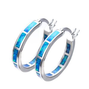 925 sterling silver hoop earring, opal small hoop earring for women, hypoallergenic jewelry cubic zirconia huggie hoop earrings blue and white