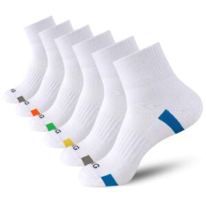 bering men's athletic cushioned quarter socks, white, size 9-12, 6 pairs