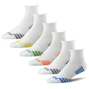 bering men's ankle socks running athletic quarter socks, white, size 9-12, 6 pairs