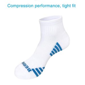 BERING Men's Ankle Socks Running Athletic Quarter Socks, White, Size 9-12, 6 Pairs