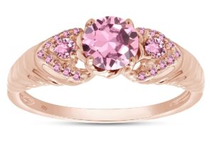 affy simulated pink tourmaline princess engagement ring in 14k rose gold over sterling silver, ring size-9