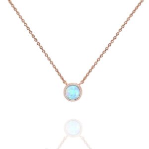 PAVOI 14K Rose Gold Plated Round Created White Opal Necklace | Opal Necklaces for Women