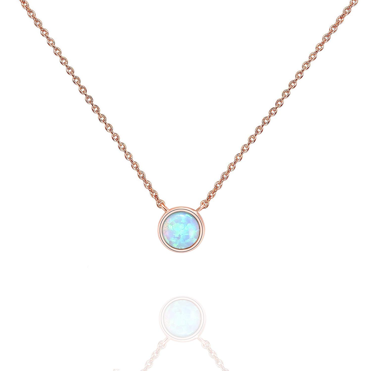 PAVOI 14K Rose Gold Plated Round Created White Opal Necklace | Opal Necklaces for Women