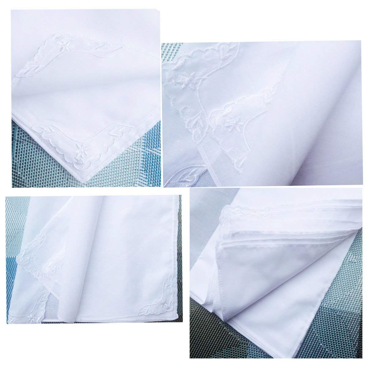 MileyMarla Ladies Embroidery Cotton White Handkerchiefs Lace Wedding HankiesA-3pcs