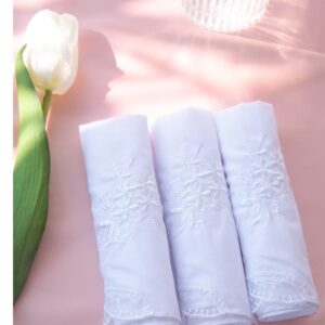 MileyMarla Womens Cotton Handkerchiefs Flower Embroidered Lace Ladies Hankies 6PCS