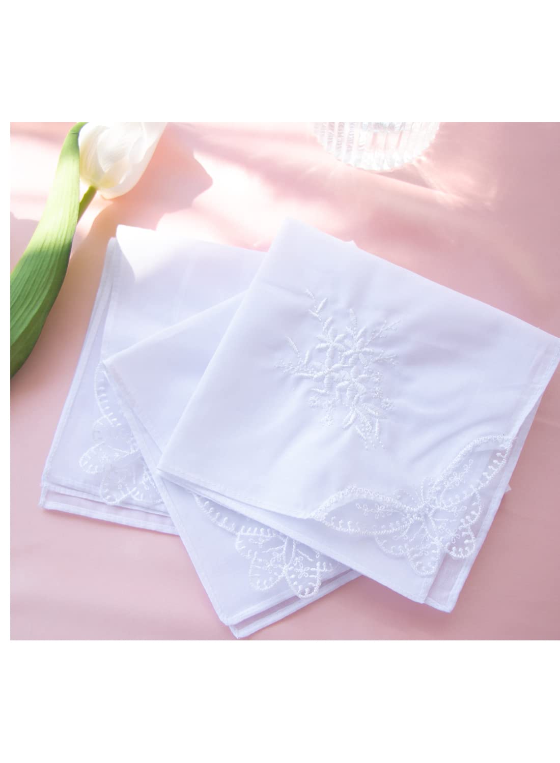 MileyMarla Womens Cotton Handkerchiefs Flower Embroidered Lace Ladies Hankies 6PCS