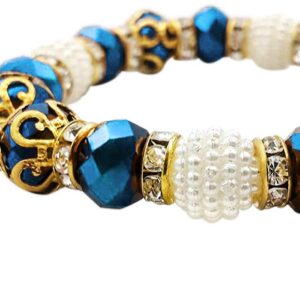 Nazareth Store Catholic Crystallized Cross Deep Blue Crystal Beads Wrist Rosary Bracelet Adjustable Elastic Bangle