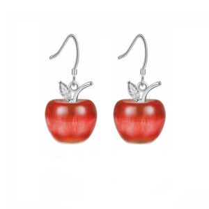 uloveido cute apple dangle drop fruit stud earrings jewelry for women and teen girls with crystal yl007 (red)