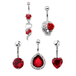 jovivi 5pcs 14g stainless steel belly button rings dangle bar jewelry set, with gift box