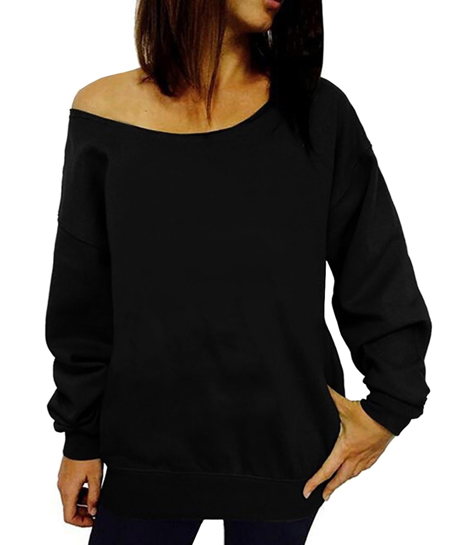 Dutebare Women Off Shoulder Sweatshirt Slouchy Shirt Long Sleeve Pullover Tops Black a M