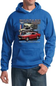 lucky ride mens ford classic mustang hoodie sweatshirt untamed american spirit, royal, xl