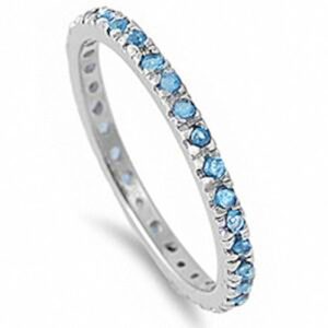 Stackable Eternity Wedding Engagement Band Ring Round Simulated Blue Topaz 925 Sterling Silver, Size-7