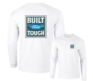 built ford tough logo classic emblem long sleeve t-shirt f & b, white, 2xl