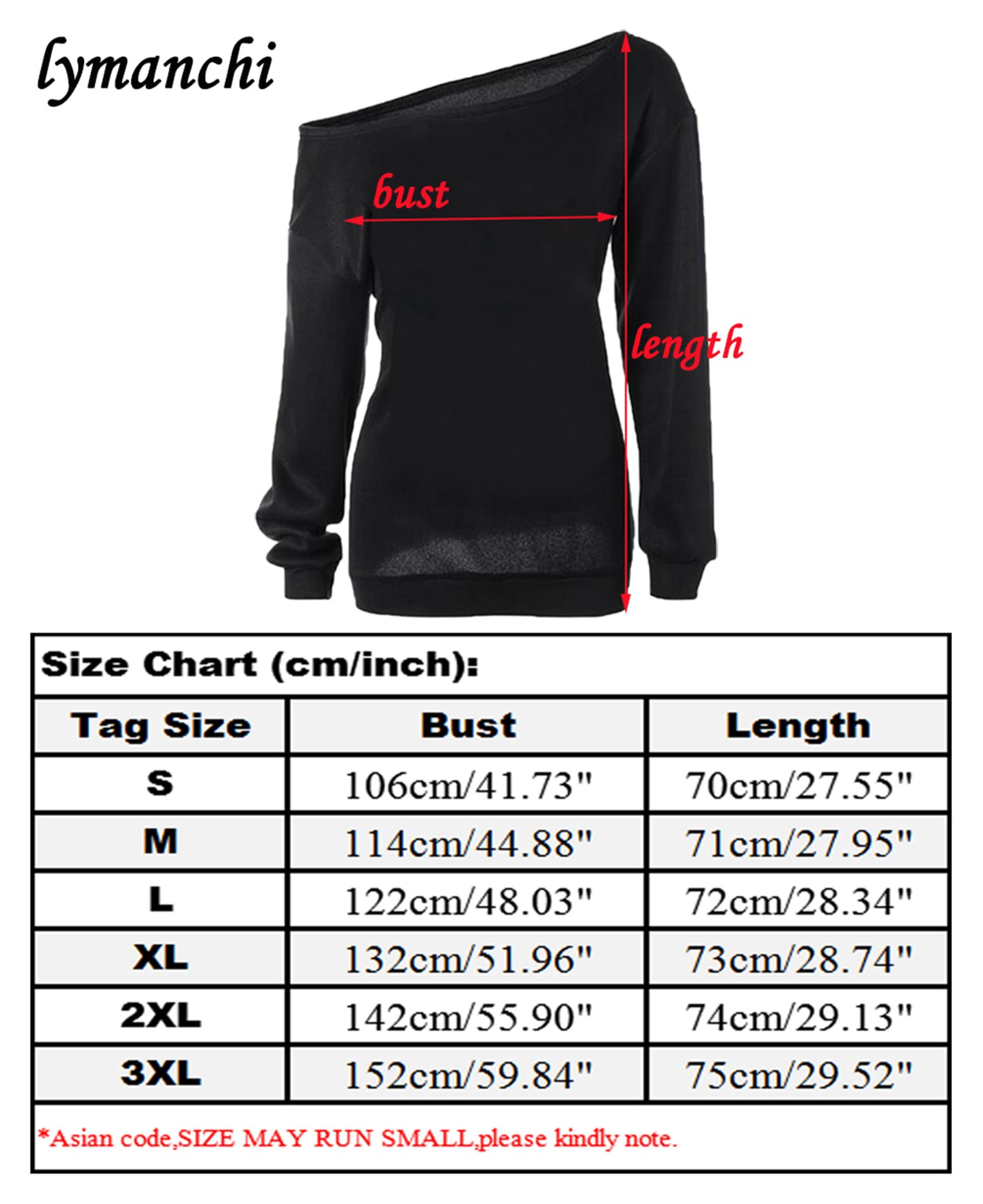 lymanchi Women Wide Neck Sweatshirt Off Shoulder Long Sleeve Casual Loose Shirts 107 Black XL