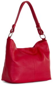 liatalia womens genuine italian leather medium size shoulder hobo bag - adjustable long strap handbag - emmy [red]