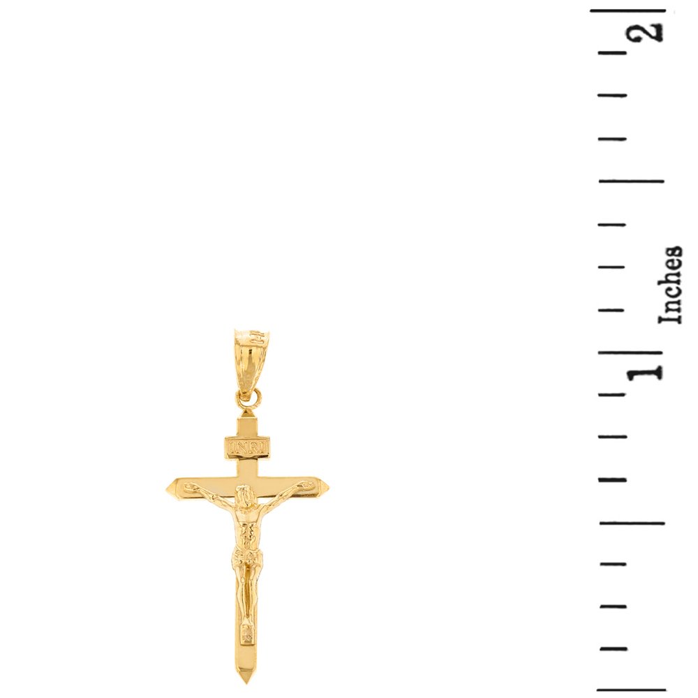 Solid 10k Yellow Gold Linear Cross INRI Crucifix Charm Pendant (1.15")