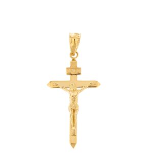 solid 14k yellow gold linear cross inri crucifix pendant (1.40")