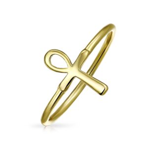 minimalist 14k gold plated .925 sterling silver midi knuckle 1mm band stackable ankh cross egyptian symbol of life ring