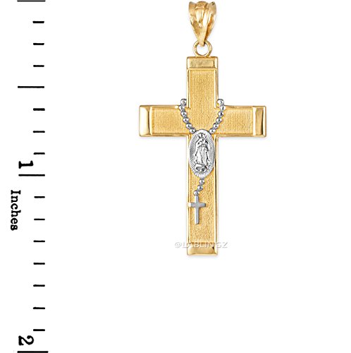 Religious Jewelry by LABLINGZ 14K Two-Tone Yellow Gold Guadalupe Latin Cross Rosary Pendant