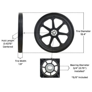 Marathon 92001-2PK 20x2.0 Flat Free Ribbed Tread Cart Tire on Plastic Rim, 3/4" Bearing, Non-Marking, 250-Pound Load Capacity, 2 Pack