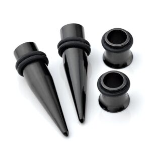 Jovivi 2 Pairs Stainless Steel Taper Kit with Plugs Black Ear Stretching Kit Gauges Set 0G 8mm