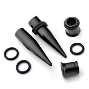 Jovivi 2 Pairs Stainless Steel Taper Kit with Plugs Black Ear Stretching Kit Gauges Set 0G 8mm