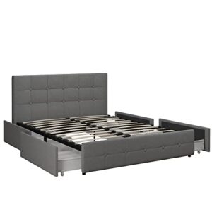 dhp rose upholstered platform bed with underbed storage drawers and button tufted headboard and footboard, no box spring needed, full, gray linen