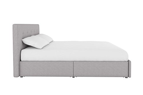 DHP Rose Upholstered Platform Bed with Underbed Storage Drawers and Button Tufted Headboard and Footboard, No Box Spring Needed, Full, Gray Linen