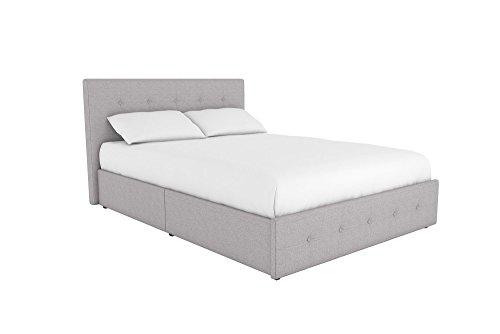 DHP Rose Upholstered Platform Bed with Underbed Storage Drawers and Button Tufted Headboard and Footboard, No Box Spring Needed, Full, Gray Linen