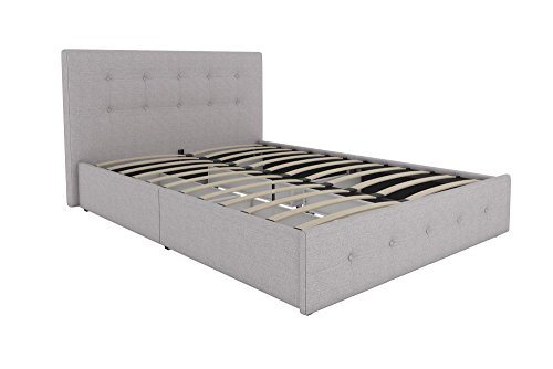 DHP Rose Upholstered Platform Bed with Underbed Storage Drawers and Button Tufted Headboard and Footboard, No Box Spring Needed, Full, Gray Linen