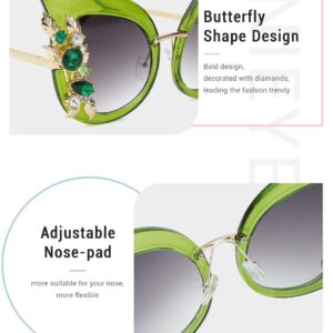 Slocyclub Jeweled Sunglasses, Funky Butterfly Shaped Sunglasses, Oversized Rhinestone Sunglasses for Women with UV400 Protection