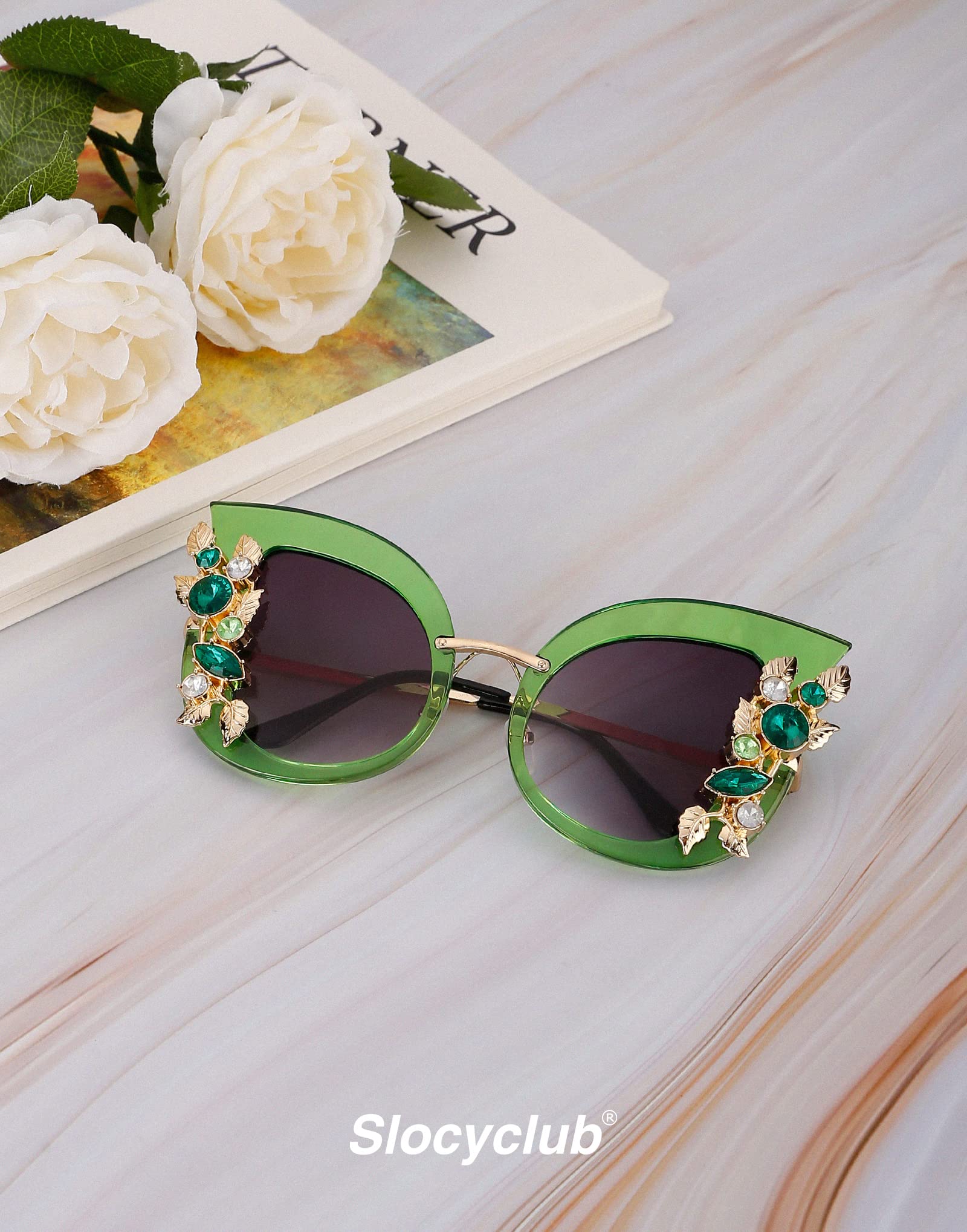 Slocyclub Jeweled Sunglasses, Funky Butterfly Shaped Sunglasses, Oversized Rhinestone Sunglasses for Women with UV400 Protection