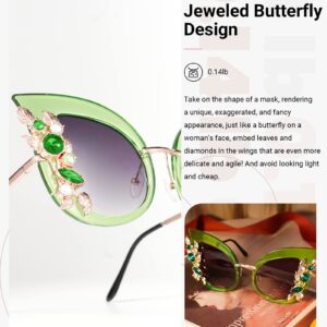 Slocyclub Jeweled Sunglasses, Funky Butterfly Shaped Sunglasses, Oversized Rhinestone Sunglasses for Women with UV400 Protection