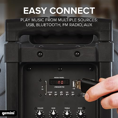 Gemini Sound AS-10TOGO - 1000W Peak Active Bluetooth® PA Speaker, 10” Woofer, Trolley Handle and Wheels, Long-Lasting Battery Powered, Wireless Mic, Echo for Karaoke, Perfect for Tailgates