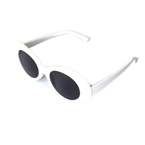 JUSLINK Bold Retro Oval Mod Thick Frame Sunglasses Round Lens Clout Oval Goggles White