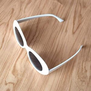 JUSLINK Bold Retro Oval Mod Thick Frame Sunglasses Round Lens Clout Oval Goggles White