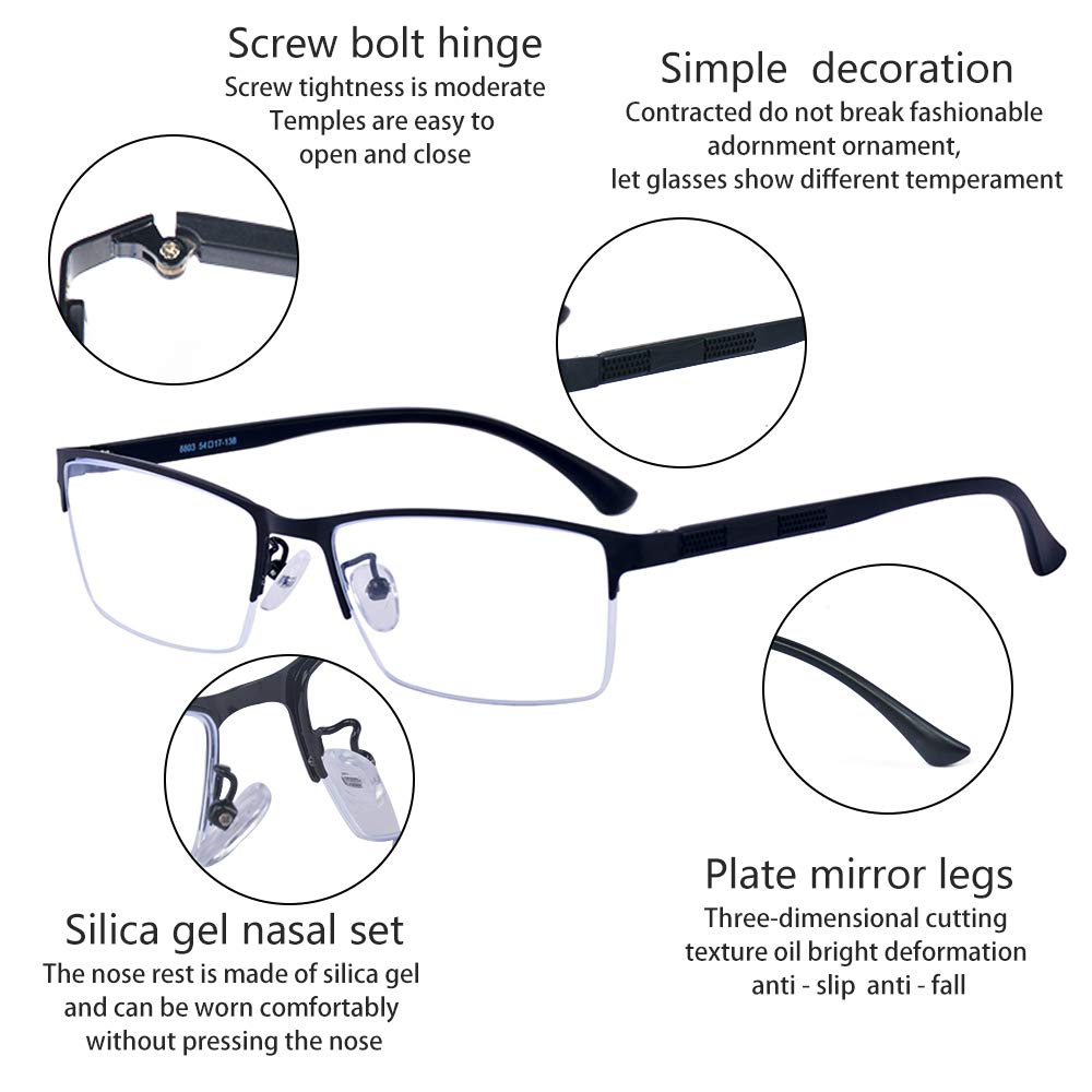 ALWAYSUV Fashion Black Half Frame Clear Lens Business Glasses Frame Women/Men