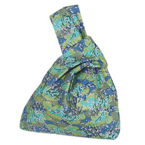 Chezi Women's Japanese Style Floral Cotton Knot Bag Small Size Canvas Tote (green)