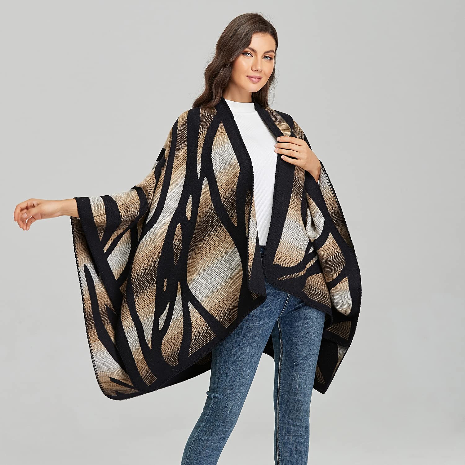 Bakerdani Women's Winter Wrap Blanket Poncho Cape Shawl Cardigans