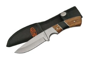 szco supplies 8" fixed blade zebrawood handle tactical hunting knife with nylon sheath, black/brown (211405)