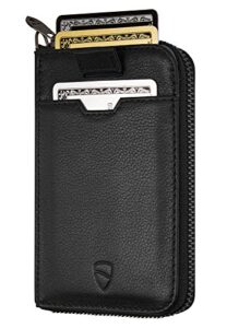 vaultskin notting hill minimalist leather zipper wallet for women and men: slim multi cardholder with rfid blocking and keychain ring (black)