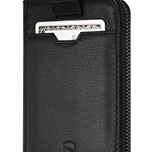 Vaultskin NOTTING HILL Minimalist Leather Zipper Wallet for Women and Men: Slim Multi Cardholder with RFID Blocking and Keychain Ring (Black)