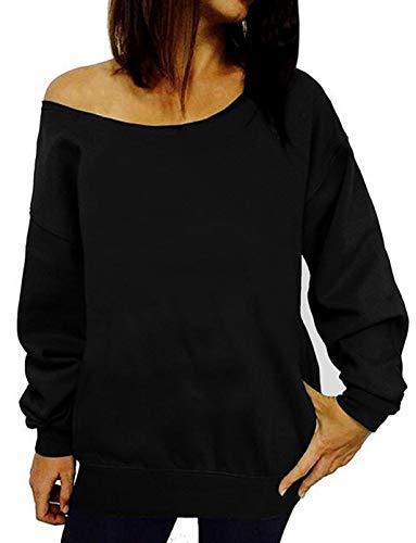 LYXIOF Womens Off Shoulder Sweatshirt Slouchy Long Sleeve Shirts Pullover Tops Black L