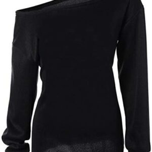 LYXIOF Womens Off Shoulder Sweatshirt Slouchy Long Sleeve Shirts Pullover Tops Black L