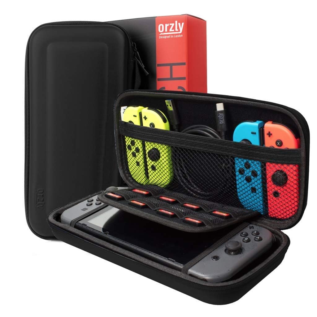 Switch Accessories Bundle - Orzly Essentials Pack for Nintendo switch Case & Screen Protector, Grip Case, Games Holder, Headphones - Classic Black Edition