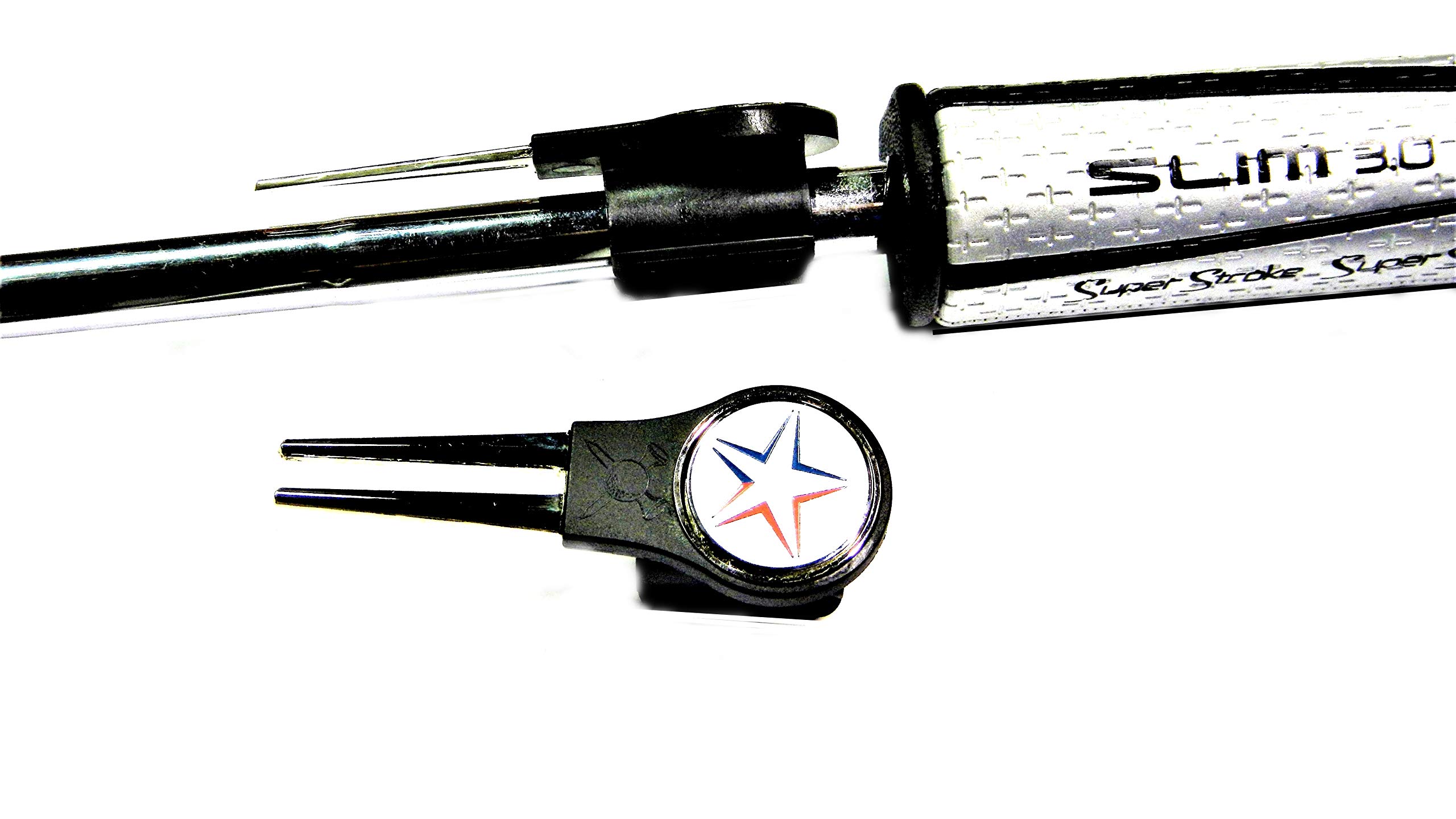 Putter Mounted Divot Tool and Ball Marker - RED/Blue Star